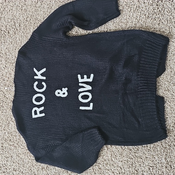 NEW Pretty Garden Open Cardigan Knit "Rock & Love" Black Medium Sweater - Picture 2 of 6